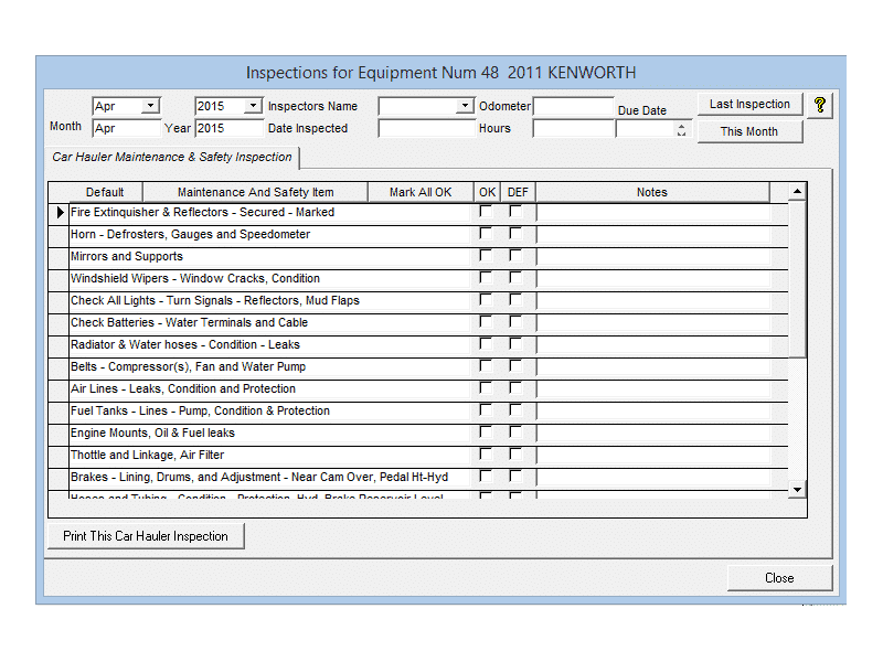 Printable Dot Annual Inspection Form