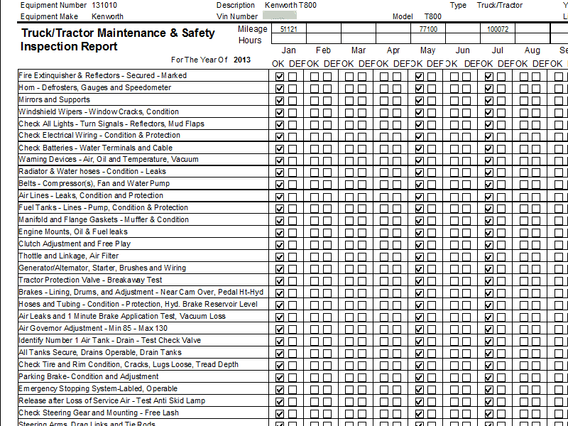 90 Day Inspection Details TATEMS Fleet Maintenance Software